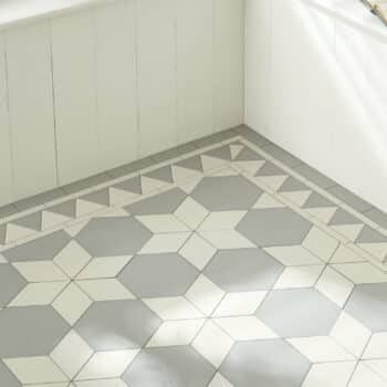 Original Style VFT Carlisle pattern with Woolf border in Grey and Dover White - Tile and Stone Gallery